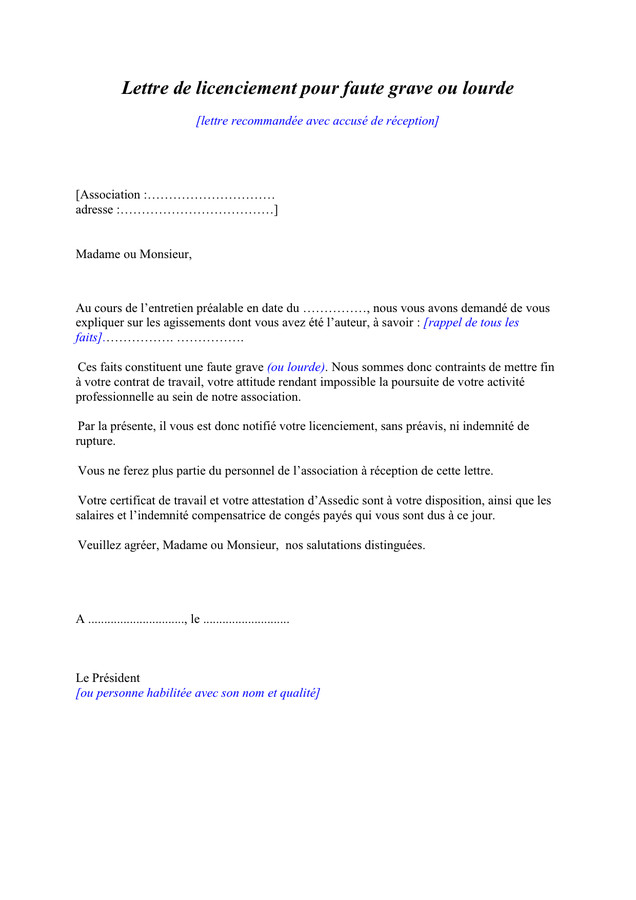 lettre de licenciement pour inaptitude professionnelle