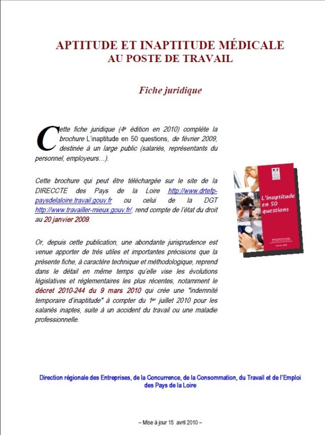 lettre de licenciement pour inaptitude professionnelle