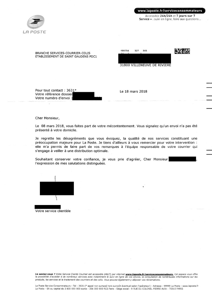 lettre de mecontentement d'un service