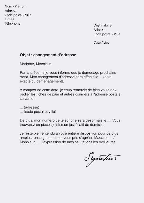 lettre de modification d'adresse