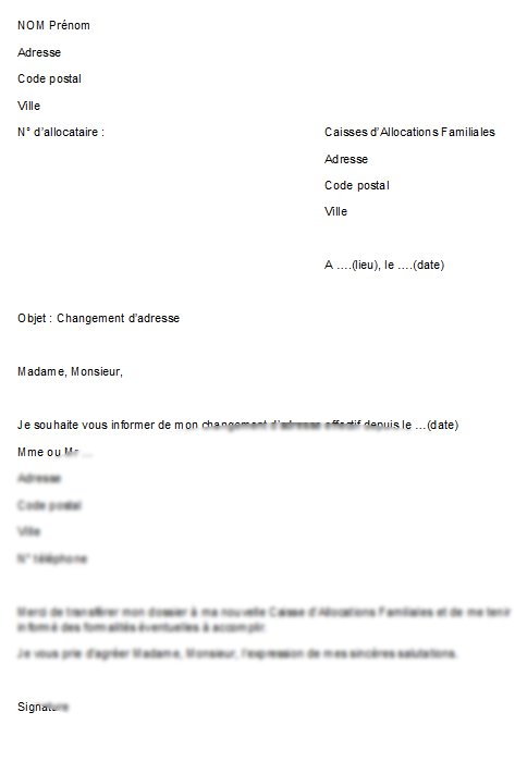 lettre de modification d'adresse