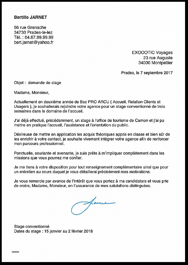 lettre de motivation bts ava modele