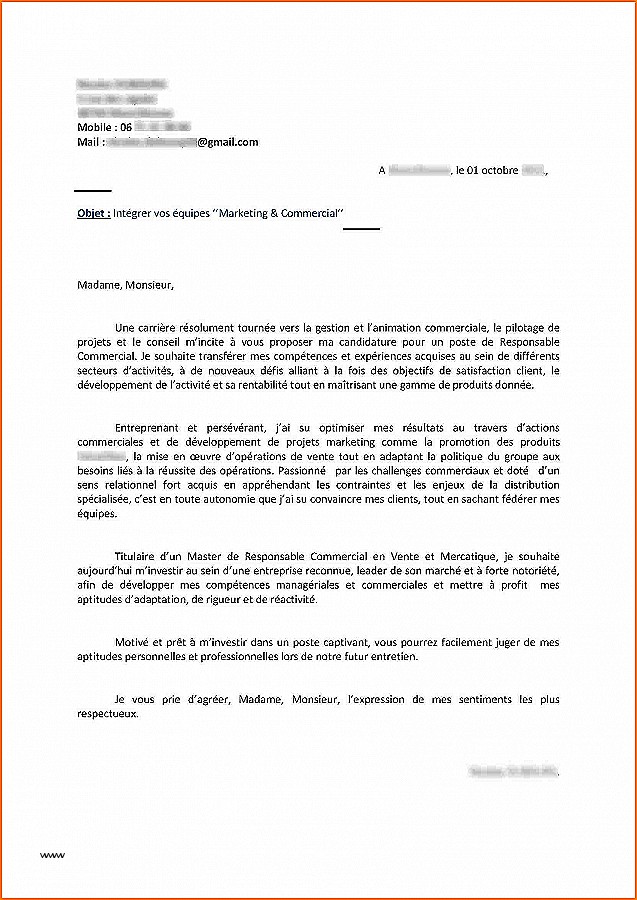 lettre de motivation comercial