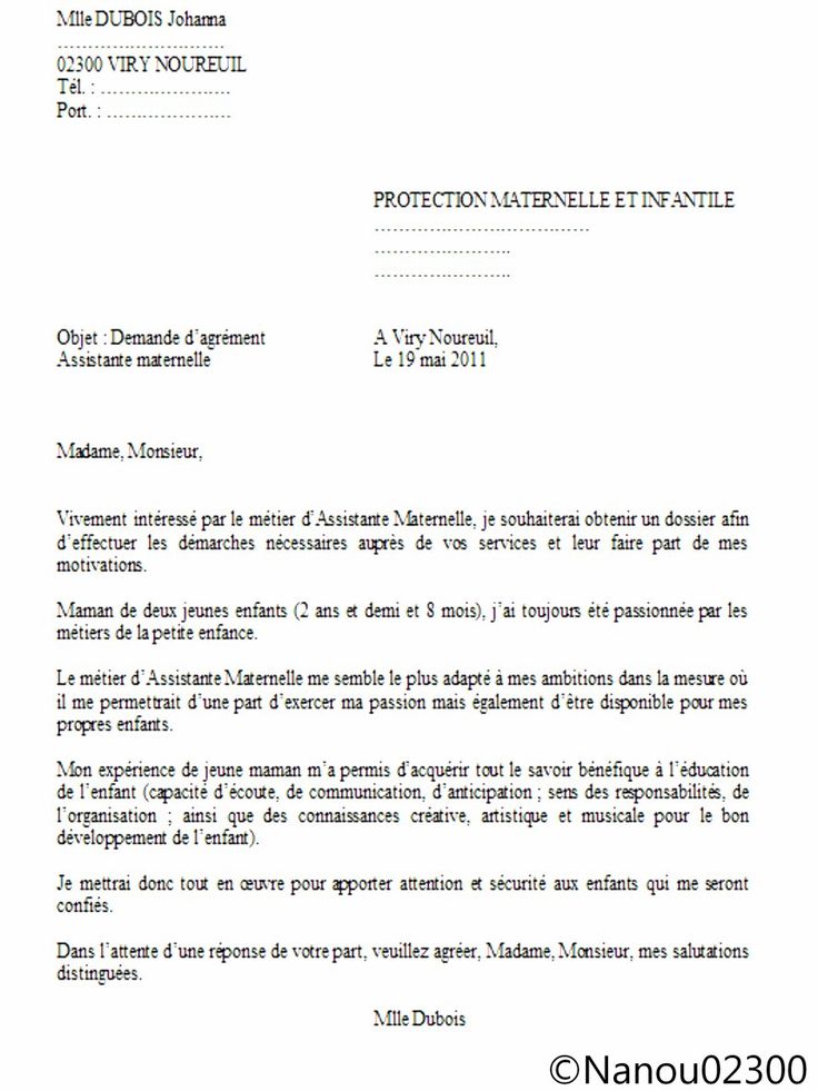 lettre de motivation d'assistante maternelle