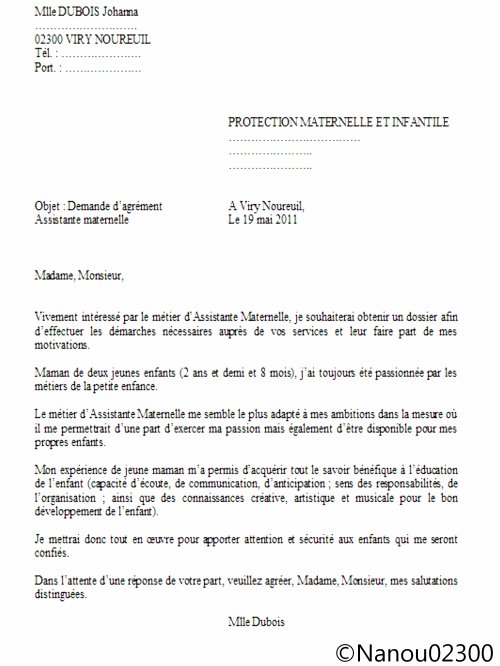 lettre de motivation d'assistante maternelle