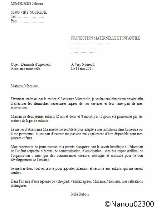 lettre de motivation d'assistante maternelle