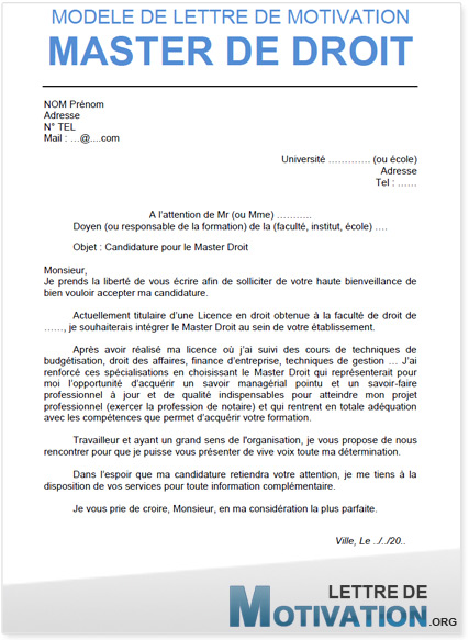 lettre de motivation de master