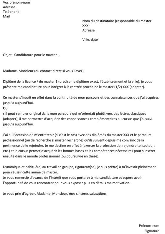 lettre de motivation de master