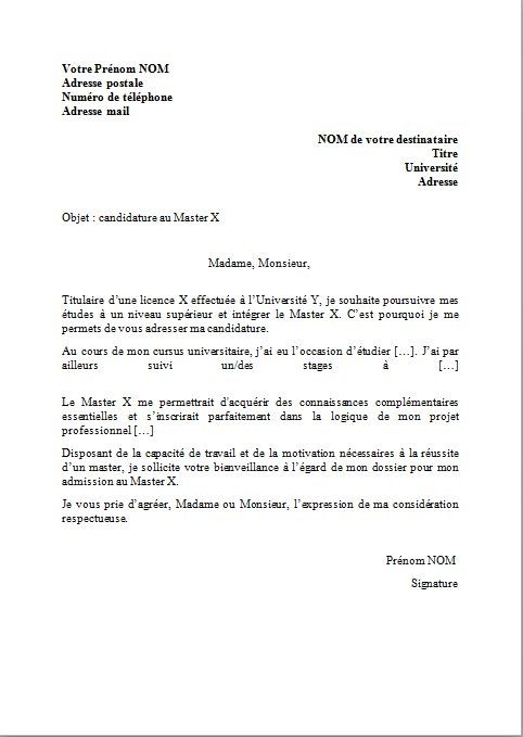lettre de motivation de master