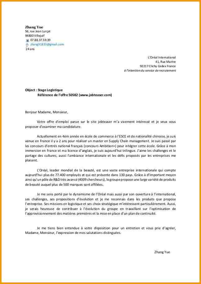 lettre de motivation de master