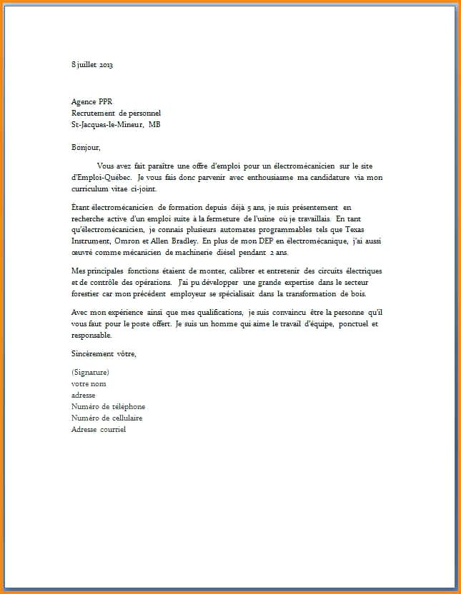 lettre de motivation electromecanicien