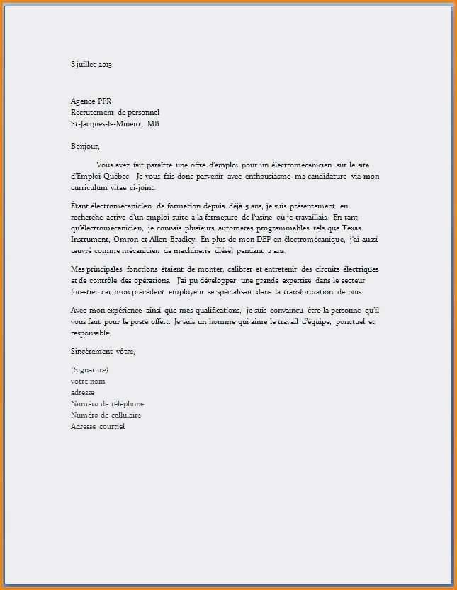 lettre de motivation electromecanicien