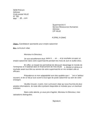 lettre de motivation emploi supermarche