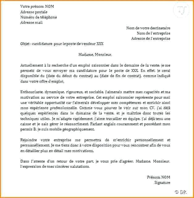 lettre de motivation emploie saisonnier