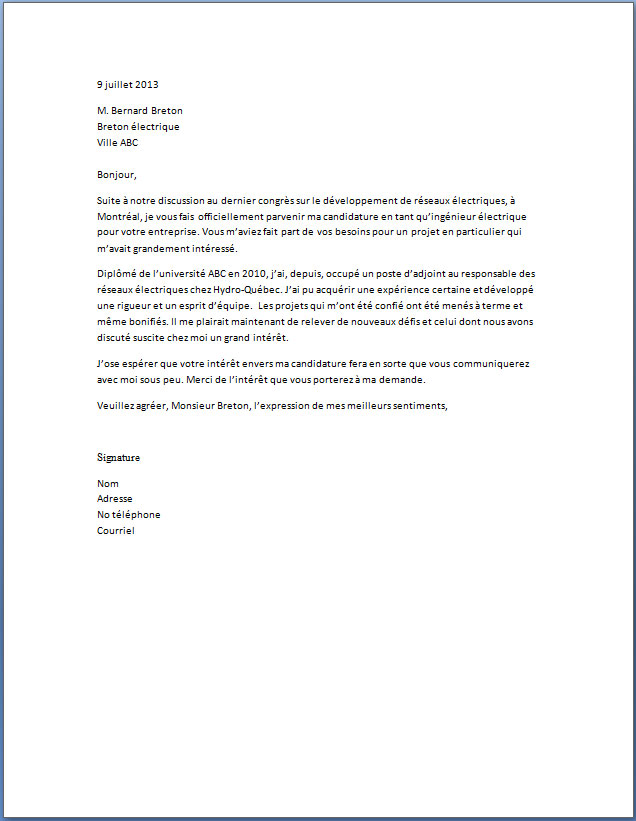 lettre de motivation en word