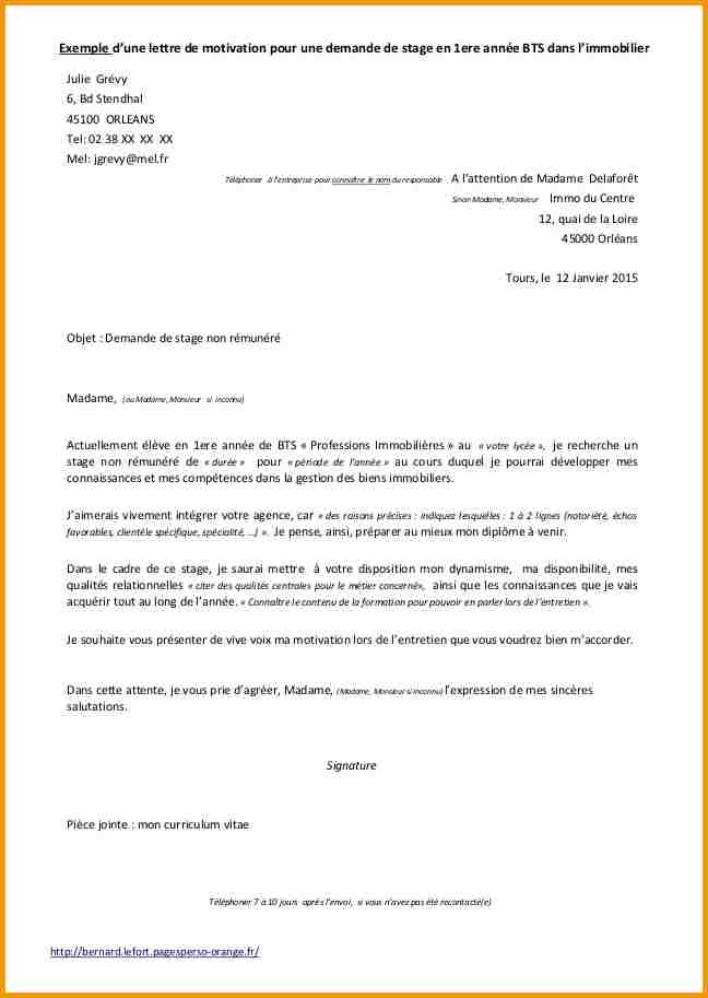 lettre de motivation gratuite demande de stage