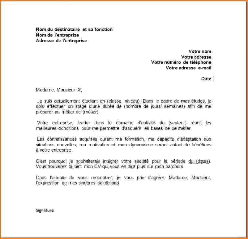 lettre de motivation gratuite pour un stage