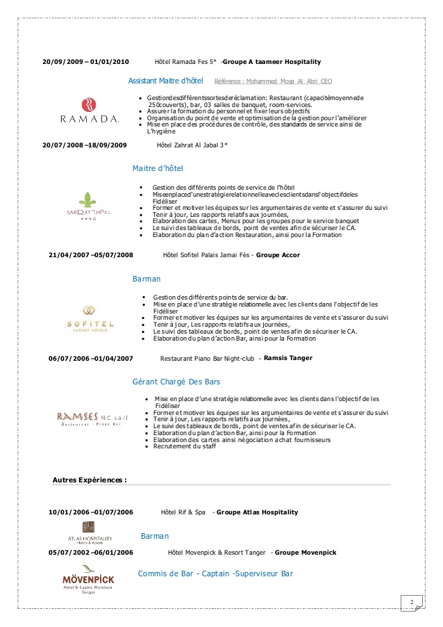 lettre de motivation maitre d'hotel