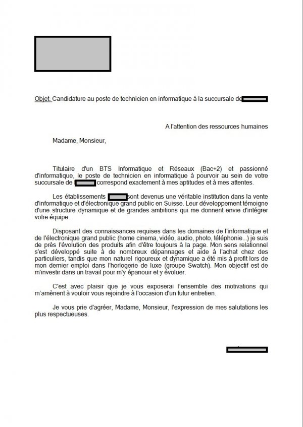 lettre de motivation manuelle ou informatique
