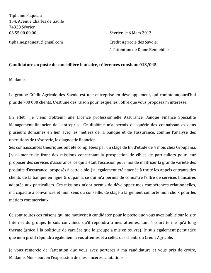 lettre de motivation offre d'emploi modele