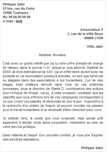 lettre de motivation offre d'emploi modele