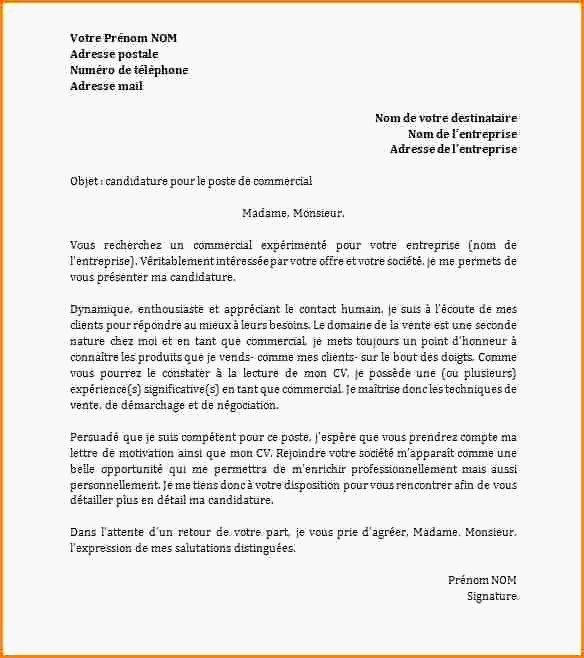 lettre de motivation poste commercial