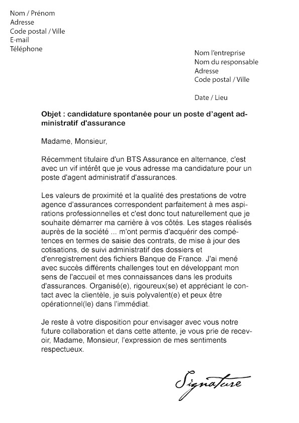 lettre de motivation pour agent d assurance
