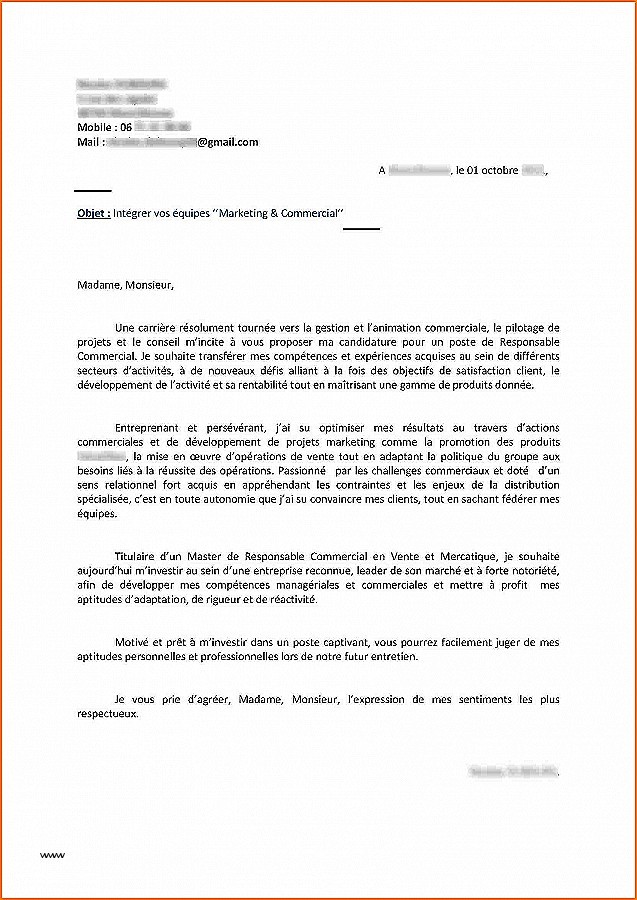 lettre de motivation pour cadre commercial