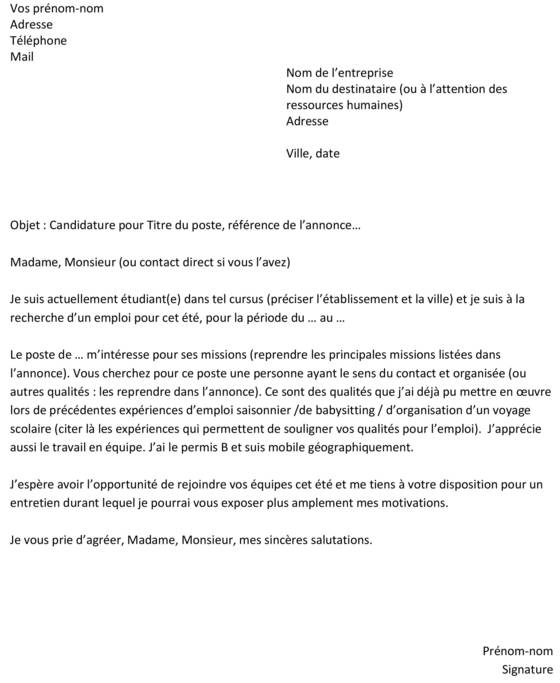 lettre de motivation pour emploi exemple
