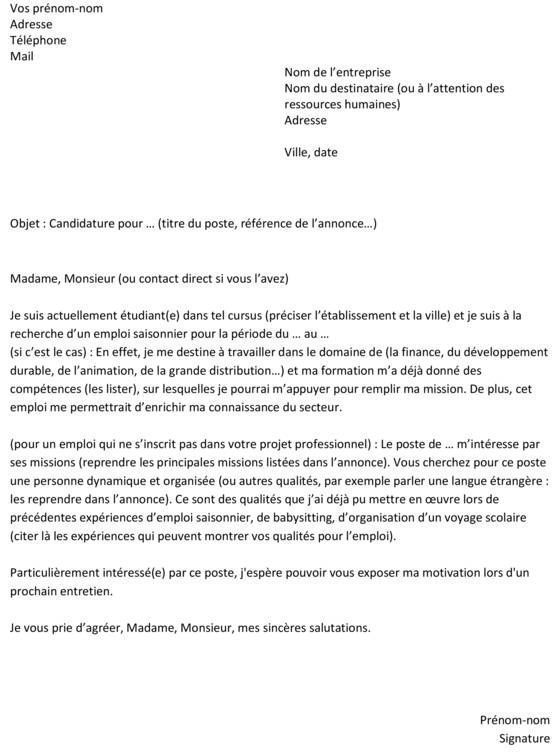 lettre de motivation pour emploi saisonnier banque