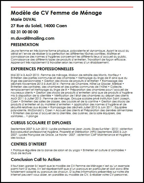 lettre de motivation pour femme de menage gratuite