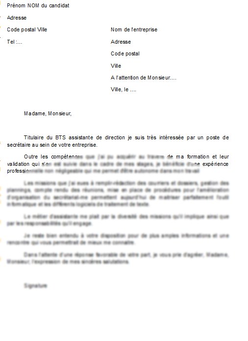 lettre de motivation stage assistante de direction