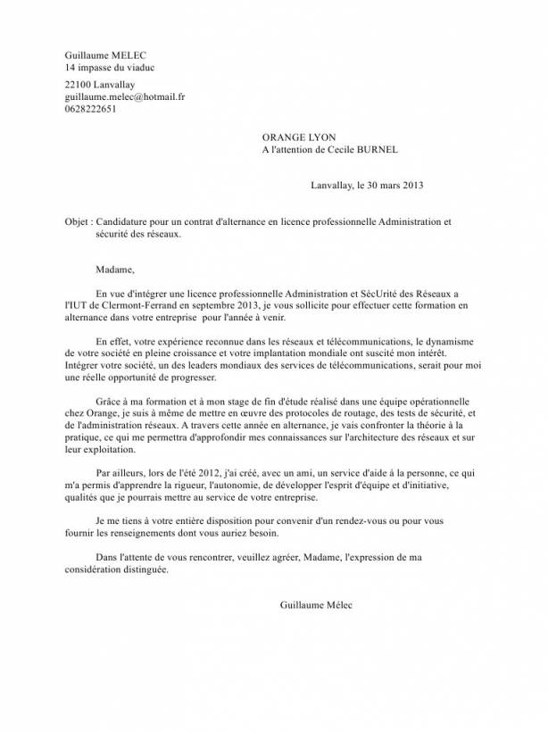 lettre de motivation telecommunication