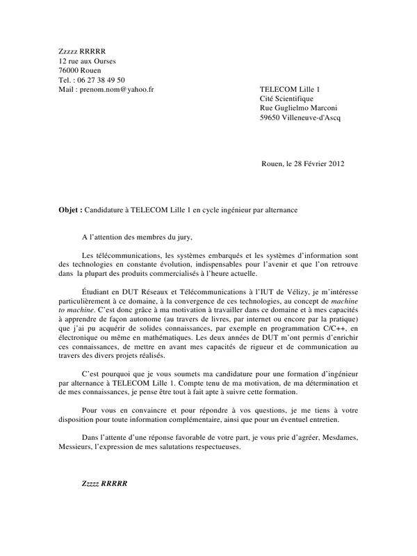 lettre de motivation telecommunication