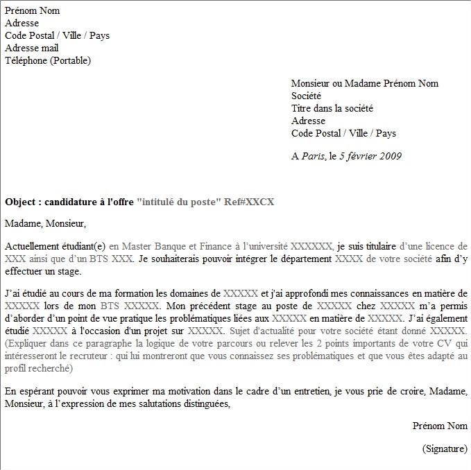 lettre de motivation typ