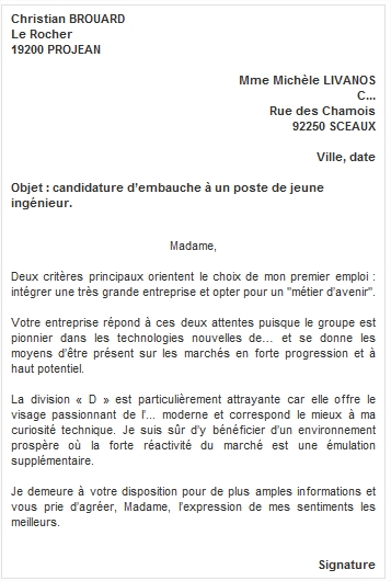 lettre de motivation type candidature spontanee