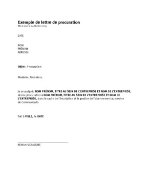 lettre de pouvoir de signature