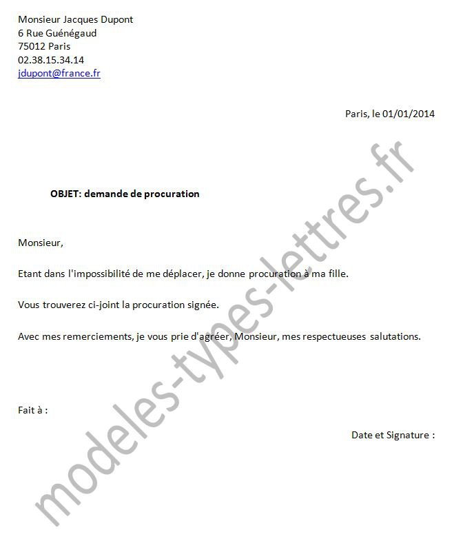 lettre de pouvoir de signature