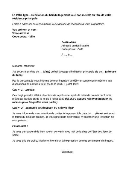 lettre de preavis bail