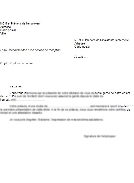 lettre de preavis de licenciement