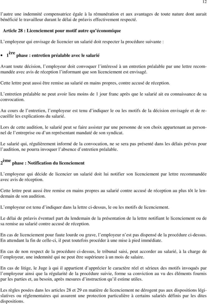 lettre de preavis de licenciement