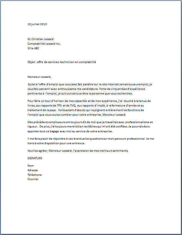 lettre de presentation comptable