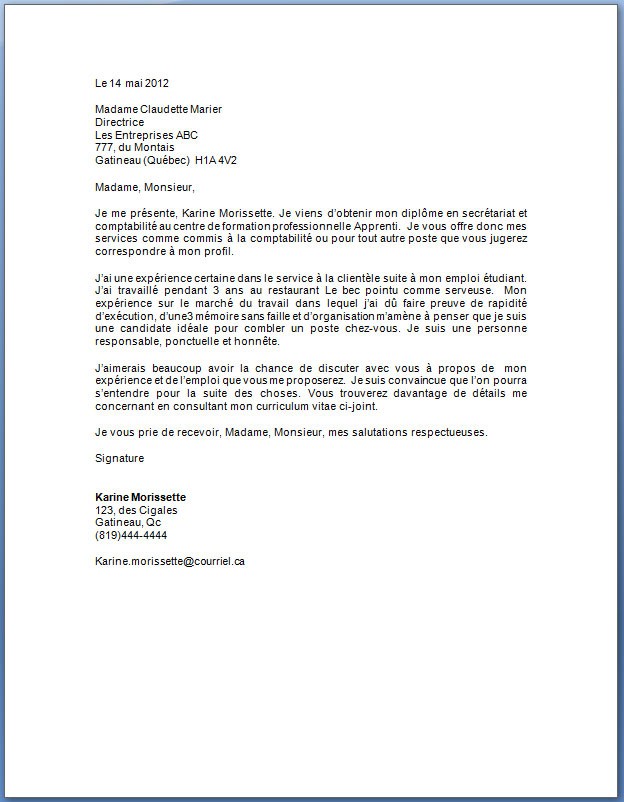lettre de presentation curriculum vitae