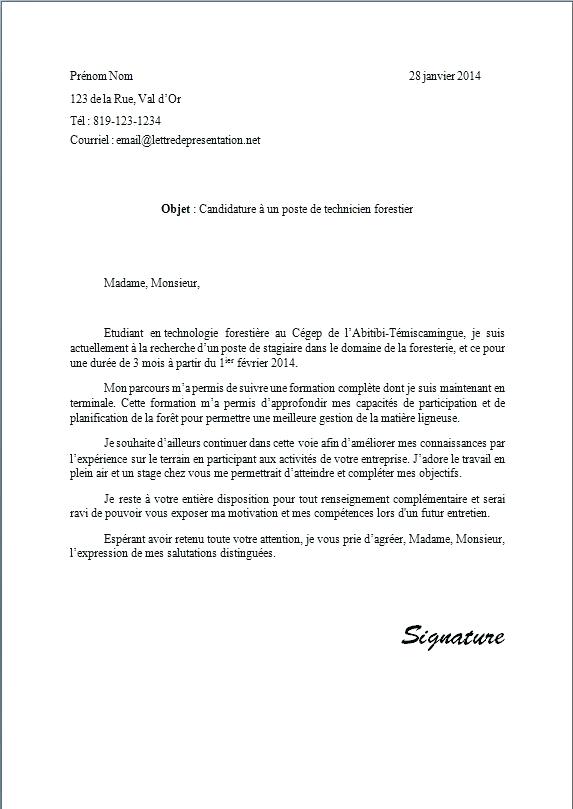 lettre de presentation curriculum vitae