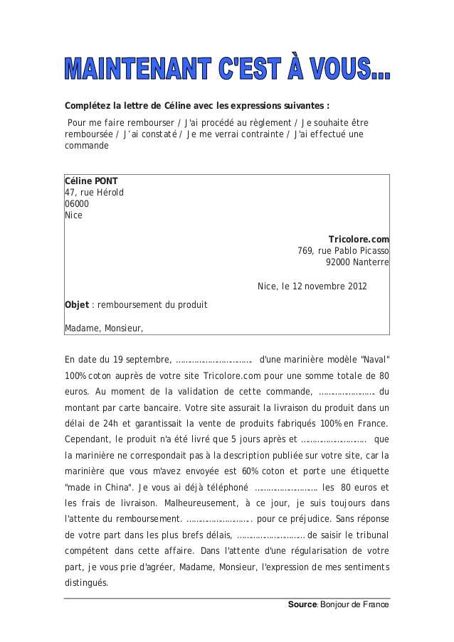 lettre de protestation exemple