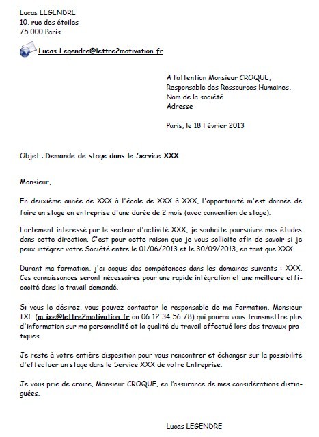 lettre de recherche de stage