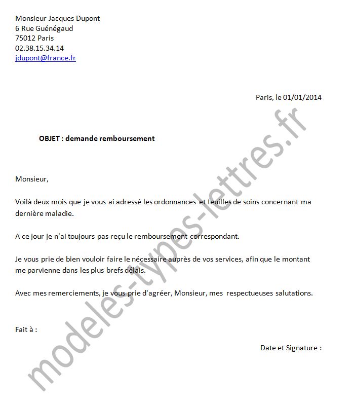 lettre de reclamation assurance maladie