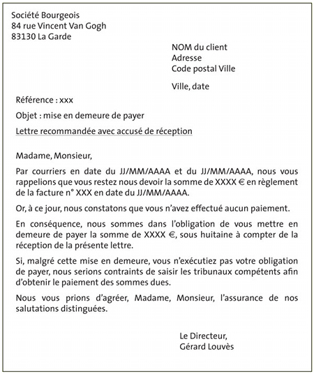 lettre de reclamation facture impayee