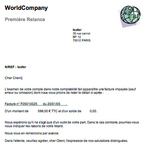 lettre de reclamation facture impayee