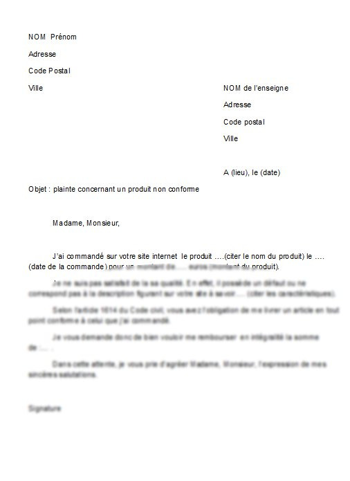 lettre de reclamation garage